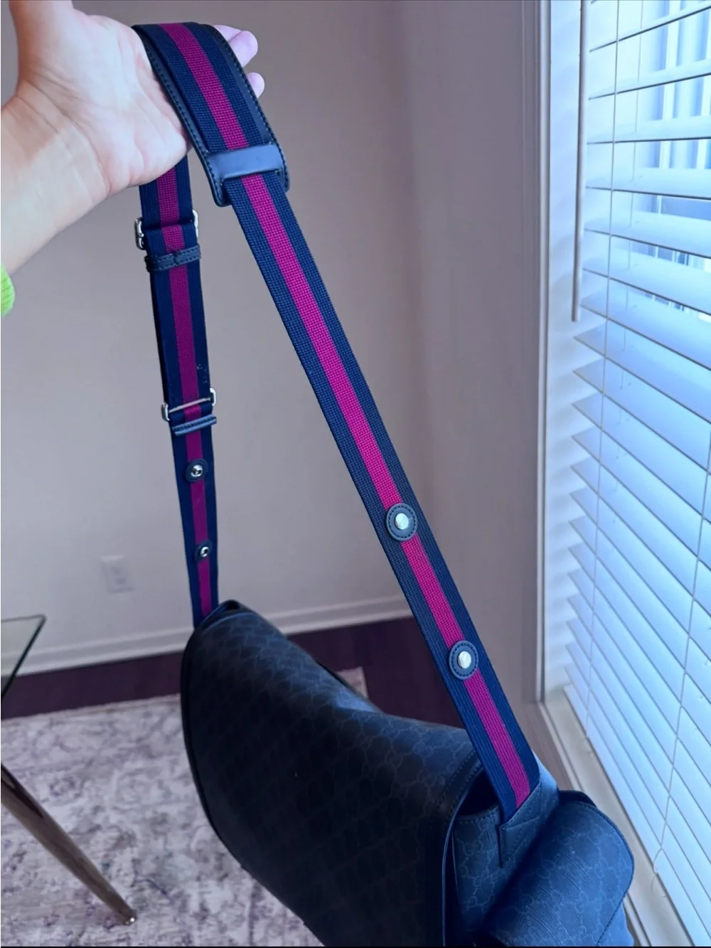 Gucci Black GG Supreme Diaper Bag with Red and Blue Web Strap